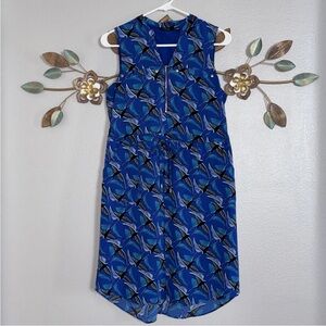 Apt. 9 Womens Blue Black Sleeveless Bird Print Drawstring Waist Dress Small